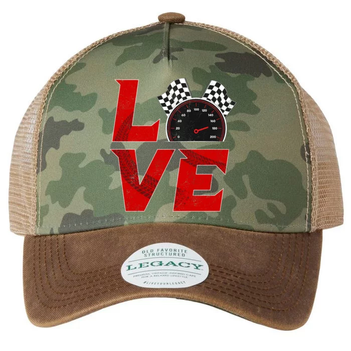 Race Car Checker Flag Love Auto Racing Gift Legacy Tie Dye Trucker Hat