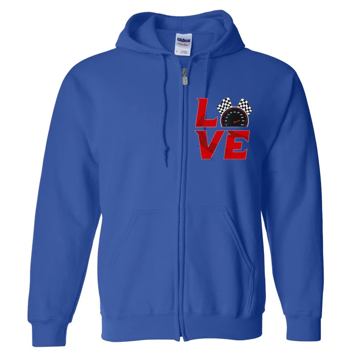 Race Car Checker Flag Love Auto Racing Gift Full Zip Hoodie