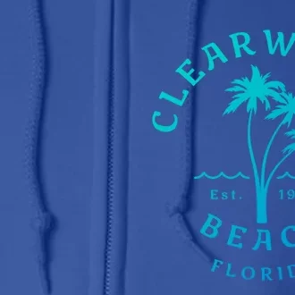 Retro Cool Clearwater Beach Original Florida Beach Palm Tree Gift Full Zip Hoodie