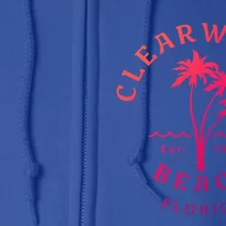 Retro Cool Clearwater Beach Original Florida Beach Palm Tree Gift Full Zip Hoodie