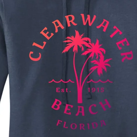 Retro Cool Clearwater Beach Original Florida Beach Palm Tree Gift Women's Pullover Hoodie