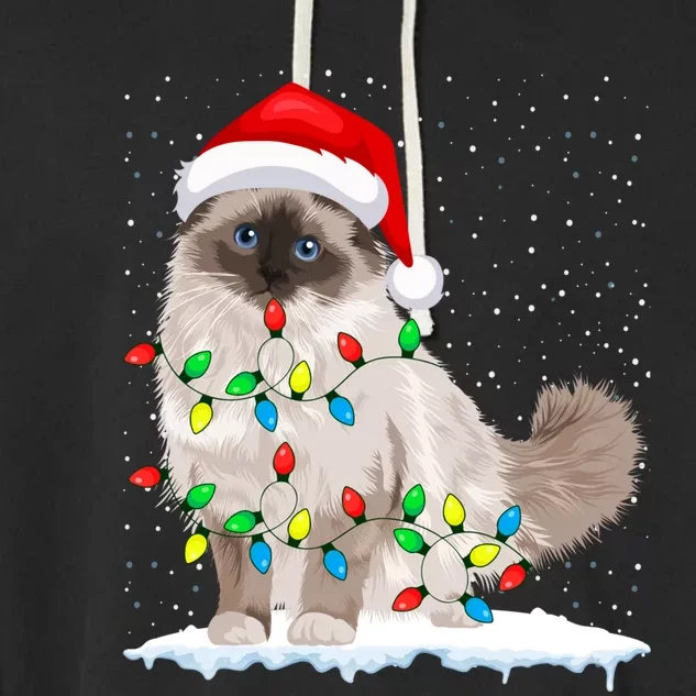 Ragdoll Cat Christmas Lights Xmas Cat Lover Funny Gift Garment-Dyed Fleece Hoodie