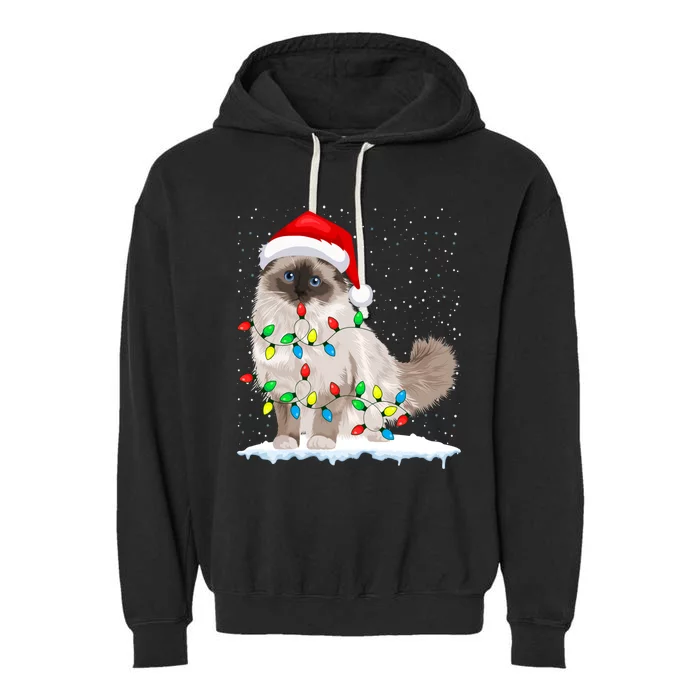 Ragdoll Cat Christmas Lights Xmas Cat Lover Funny Gift Garment-Dyed Fleece Hoodie