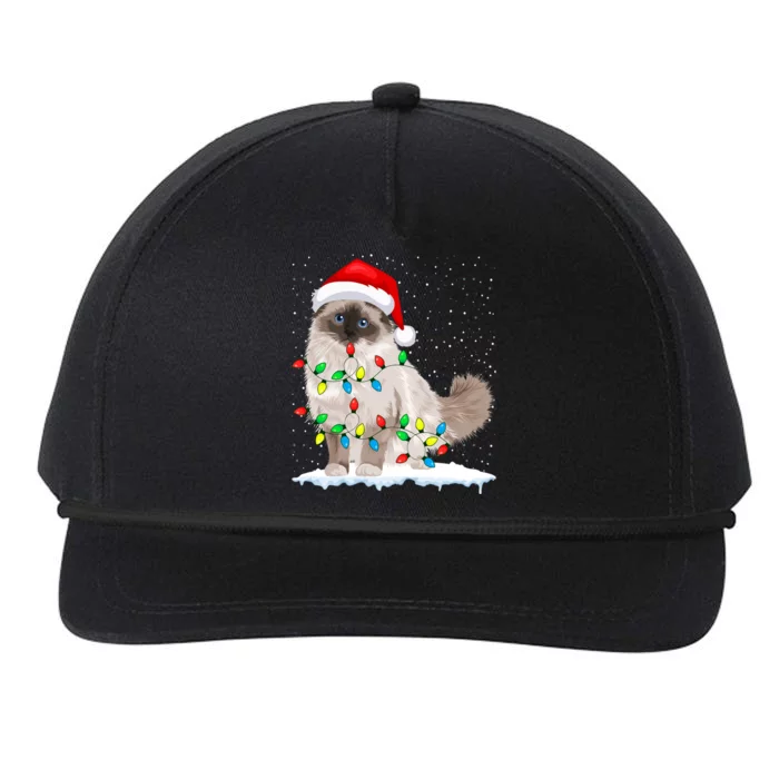 Ragdoll Cat Christmas Lights Xmas Cat Lover Funny Gift Snapback Five-Panel Rope Hat