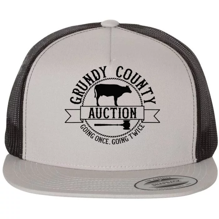 Retro Cow Cattle Grundy County Auction Western Country Farm Flat Bill  Trucker Hat