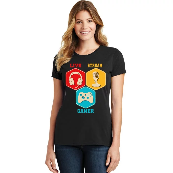 Retro Content Creator Game Video Game Live Stream Gamer Women's T-Shirt