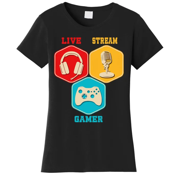 Retro Content Creator Game Video Game Live Stream Gamer Women's T-Shirt