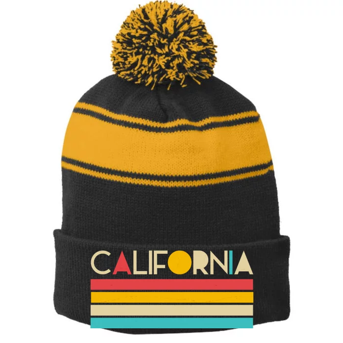 Retro Colors California Stripe Pom Pom Beanie