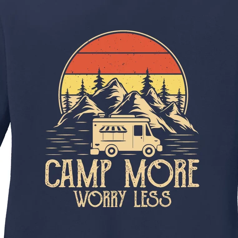 Retro Camping Camp More Worry Less Gift RV Camping Wilderness Ladies Long Sleeve Shirt