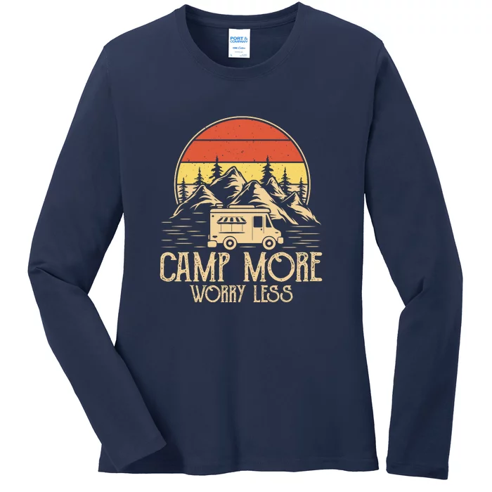 Retro Camping Camp More Worry Less Gift RV Camping Wilderness Ladies Long Sleeve Shirt