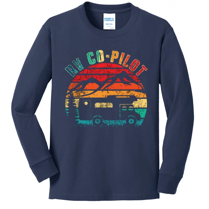 RV CoPilot Camping Funny Vintage Motorhome Travel Vacation Kids Long Sleeve Shirt