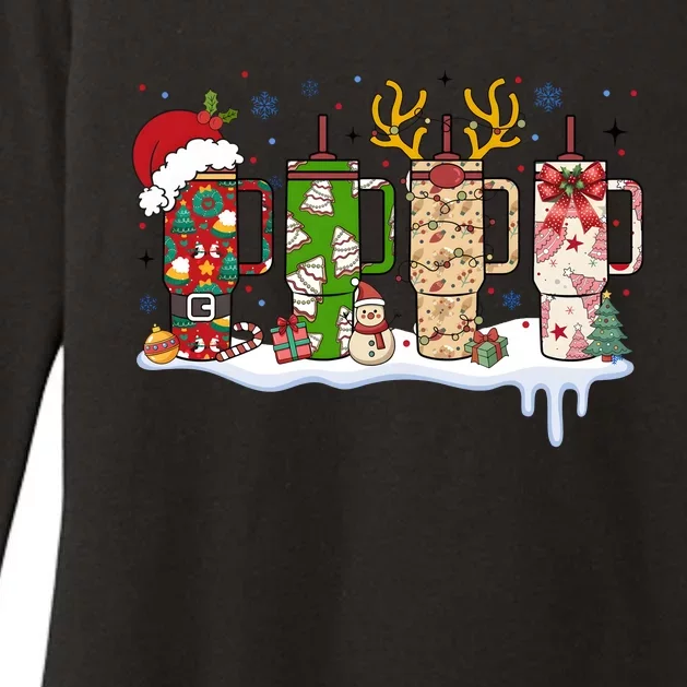 Retro Cup Christmas Santa Reindeer Womens CVC Long Sleeve Shirt