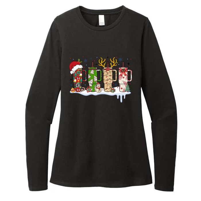 Retro Cup Christmas Santa Reindeer Womens CVC Long Sleeve Shirt