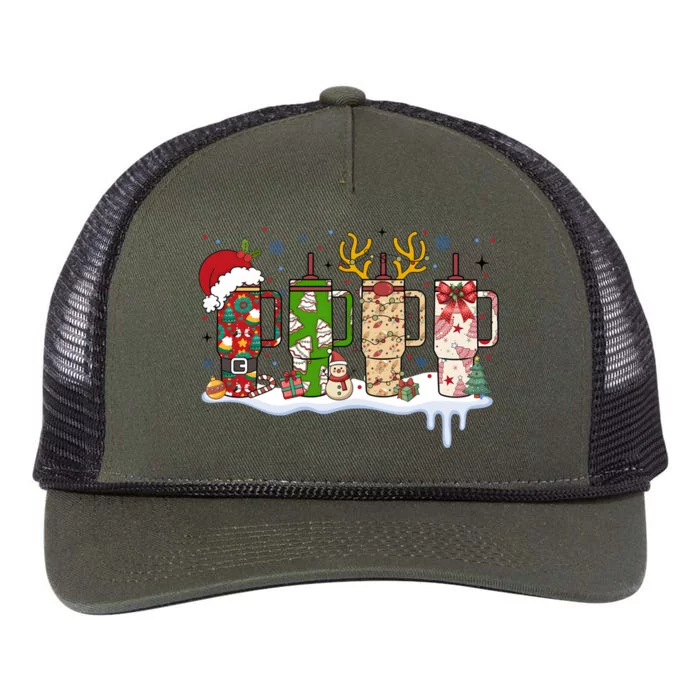 Retro Cup Christmas Santa Reindeer Retro Rope Trucker Hat Cap