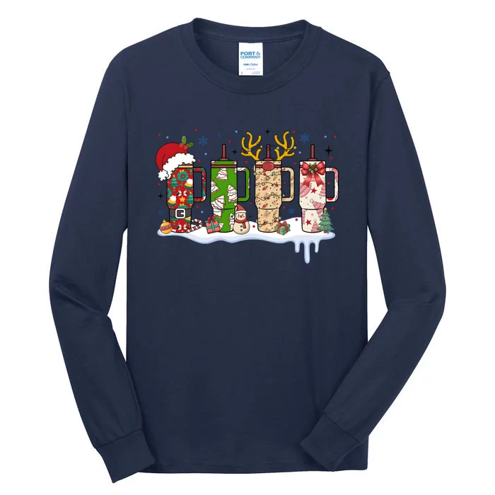 Retro Cup Christmas Santa Reindeer Tall Long Sleeve T-Shirt