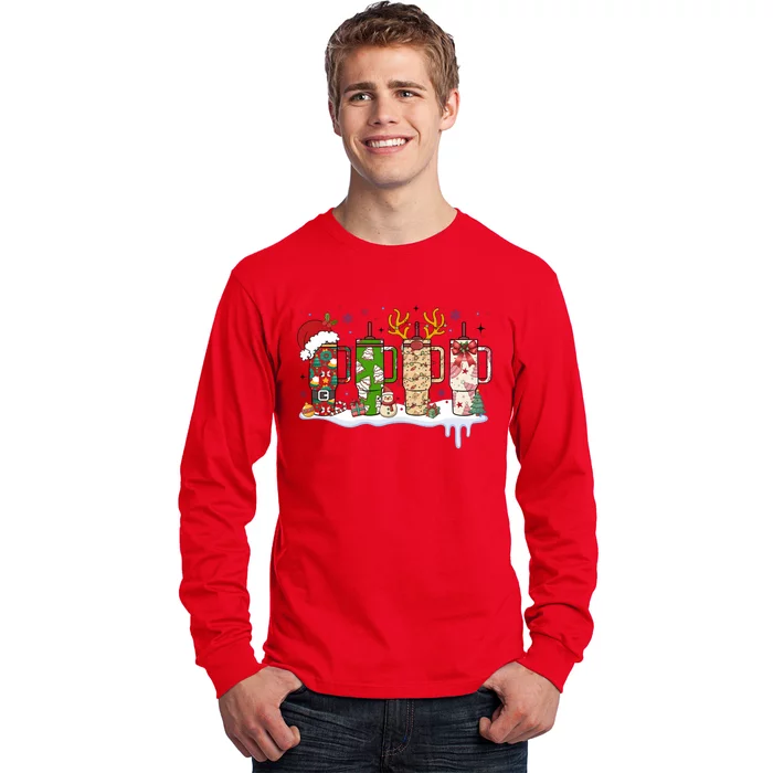 Retro Cup Christmas Santa Reindeer Long Sleeve Shirt