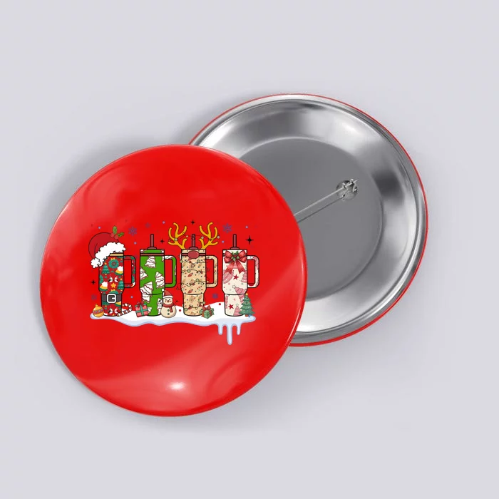 Retro Cup Christmas Santa Reindeer Button