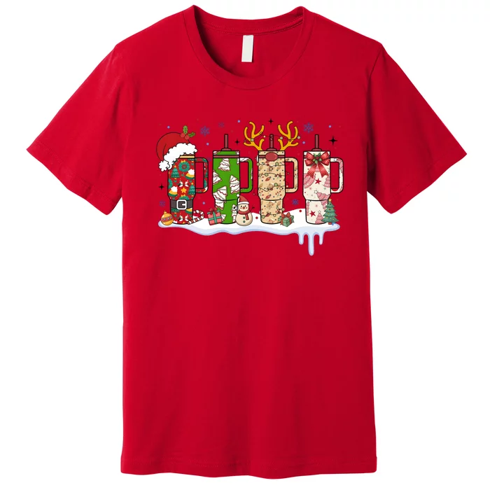 Retro Cup Christmas Santa Reindeer Premium T-Shirt