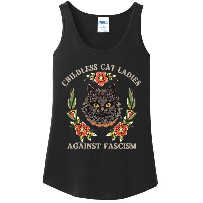 Retro Childless Cat Ladies Against Fascism Women Feminist Ladies Essential Tank