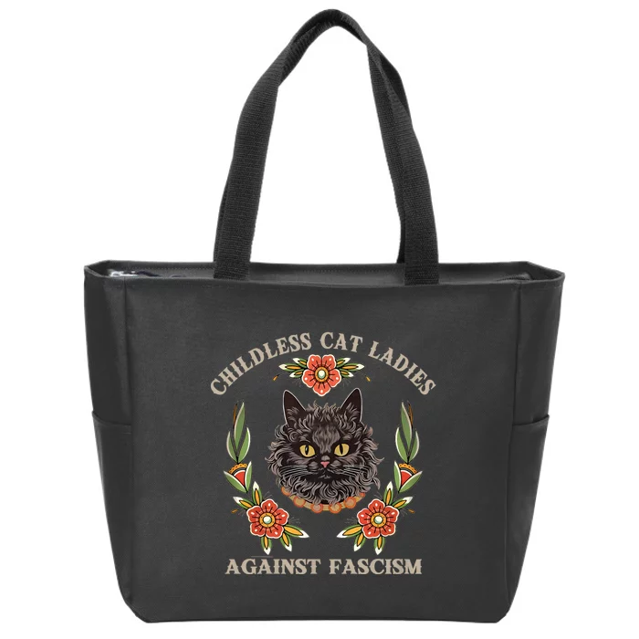 Retro Childless Cat Ladies Against Fascism Women Feminist Zip Tote Bag