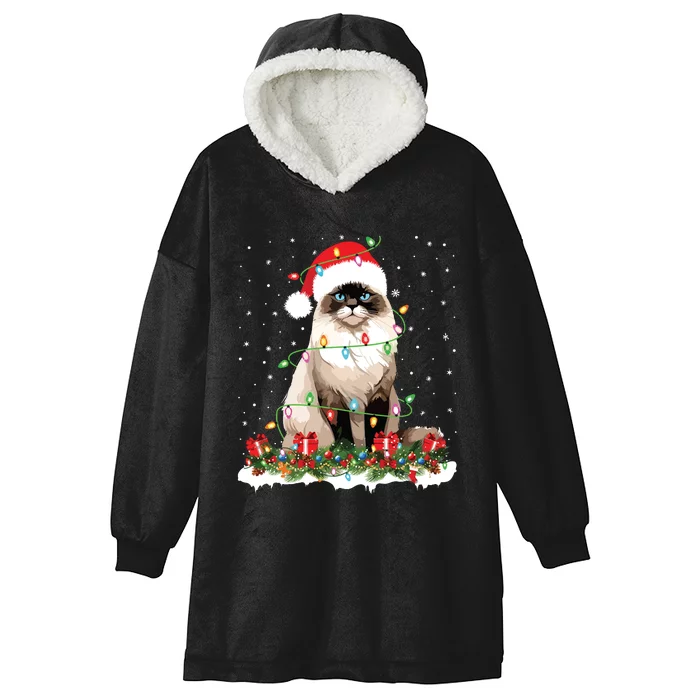 Ragdoll Cat Christmas Lights Xmas Holiday Cat Lover Hooded Wearable Blanket