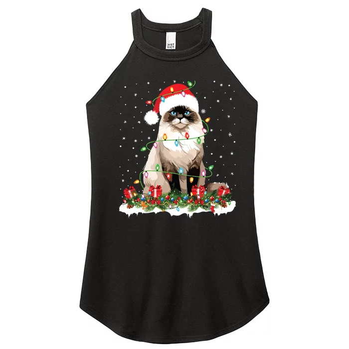 Ragdoll Cat Christmas Lights Xmas Holiday Cat Lover Women’s Perfect Tri Rocker Tank