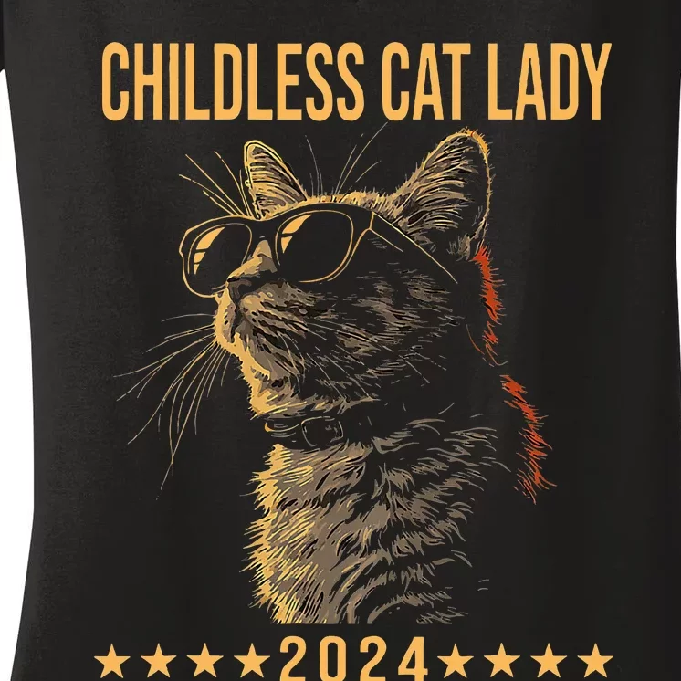 Retro Childless Cat Lady 2024 Ladies Women's V-Neck T-Shirt