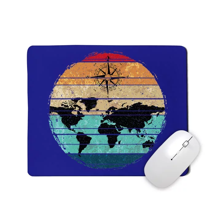 Retro Compass Countries Cartography World Map Mousepad