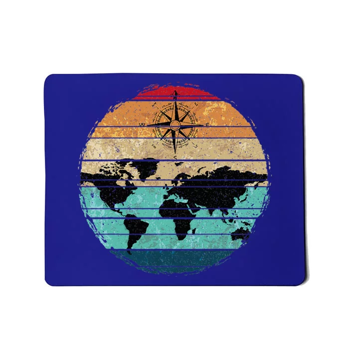 Retro Compass Countries Cartography World Map Mousepad