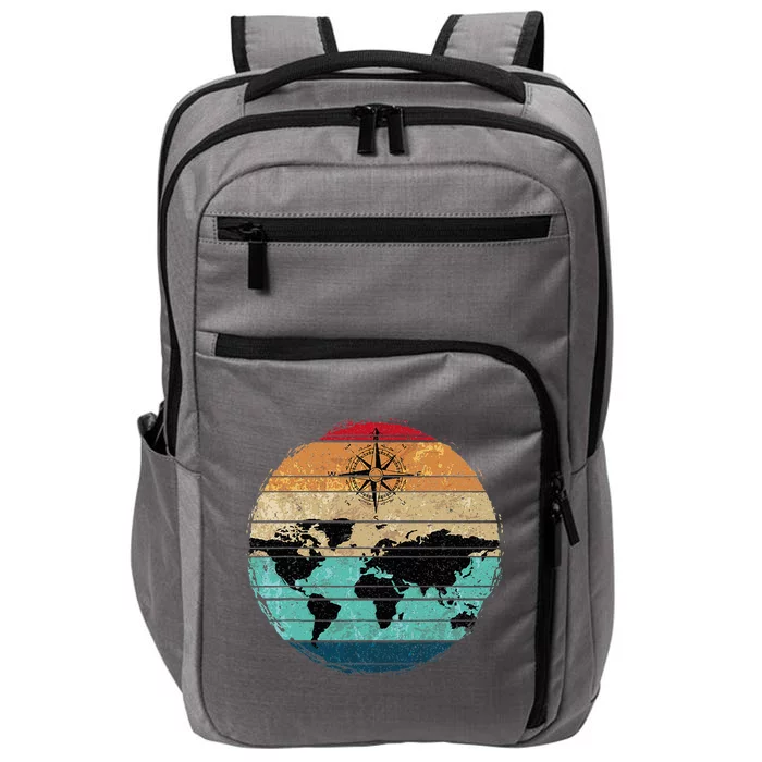 Retro Compass Countries Cartography World Map Impact Tech Backpack