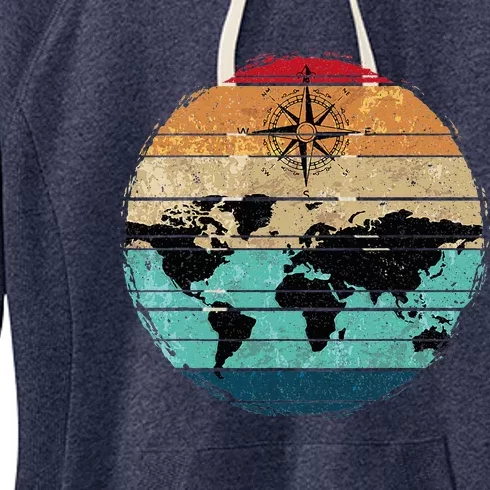 Retro Compass Countries Cartography World Map Women's Fleece Hoodie