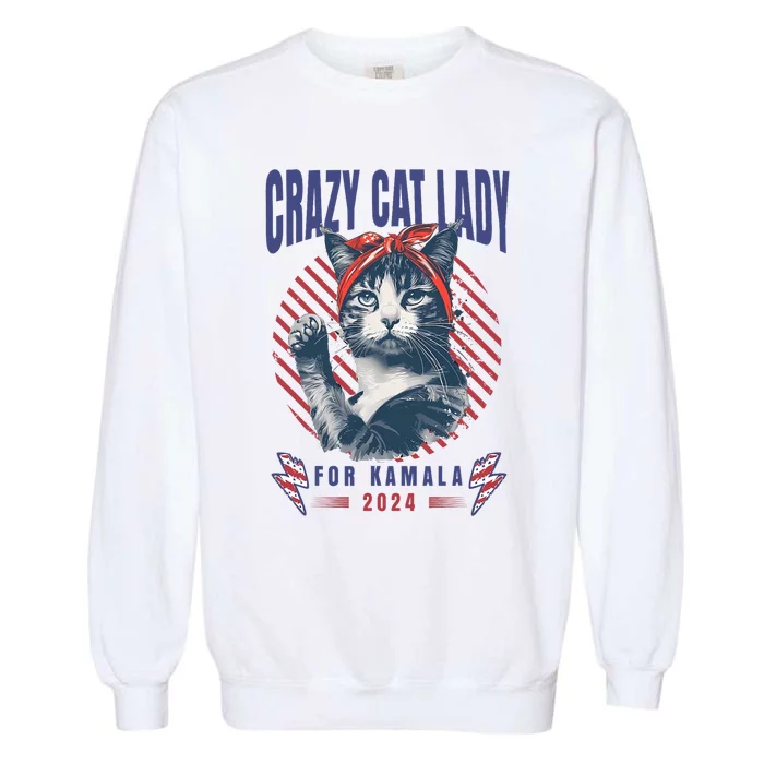 Retro Crazy Cat Lady For Kamala Harris For President 2024 Garment-Dyed Sweatshirt