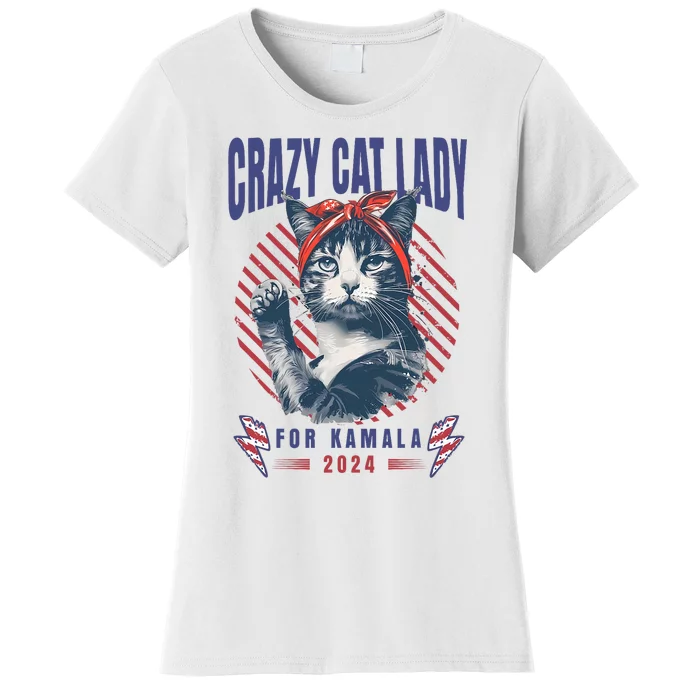 Retro Crazy Cat Lady For Kamala Harris For President 2024 Women's T-Shirt