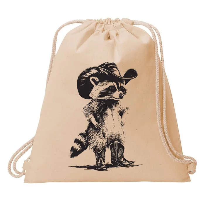 Raccoon Cowboy Cowgirl Trash Panda Western Country Drawstring Bag