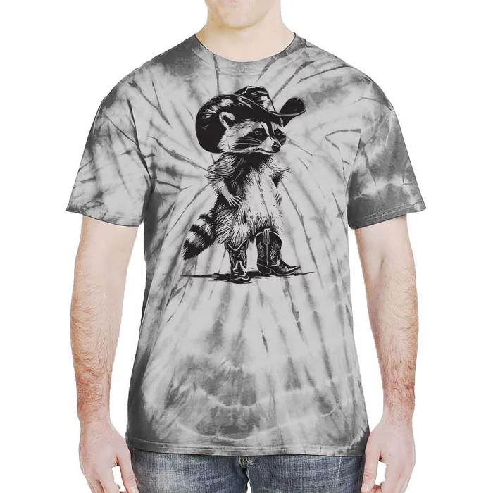 Raccoon Cowboy Cowgirl Trash Panda Western Country Tie-Dye T-Shirt