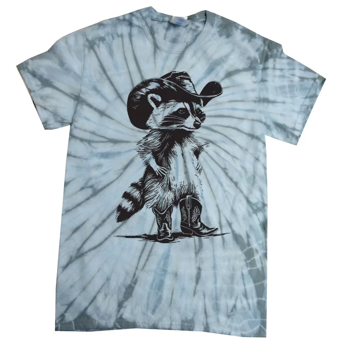 Raccoon Cowboy Cowgirl Trash Panda Western Country Tie-Dye T-Shirt