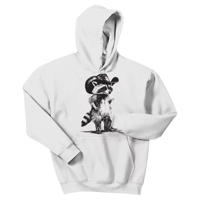 Raccoon Cowboy Cowgirl Trash Panda Western Country Kids Hoodie