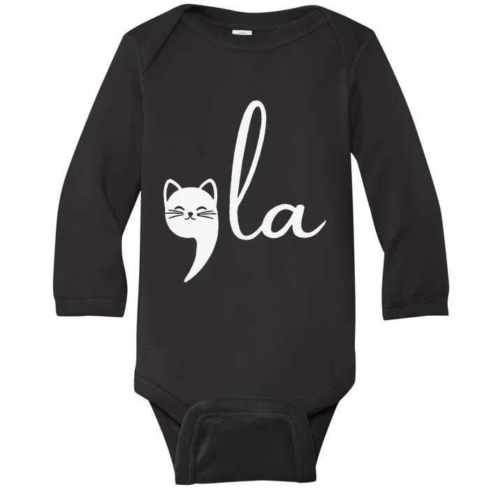 Retro Cat Comma La Kamala Harris For President 2024 Election Baby Long Sleeve Bodysuit