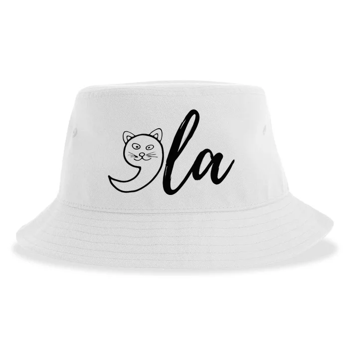 Retro Cat Comma La Kamala Harris For President Funny Cat Sustainable Bucket Hat