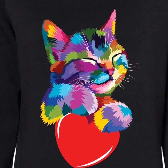 Rainbow Cute Cat Hugging Valentine Heart Kitty Love Cat Meaningful Gift Womens California Wash Sweatshirt