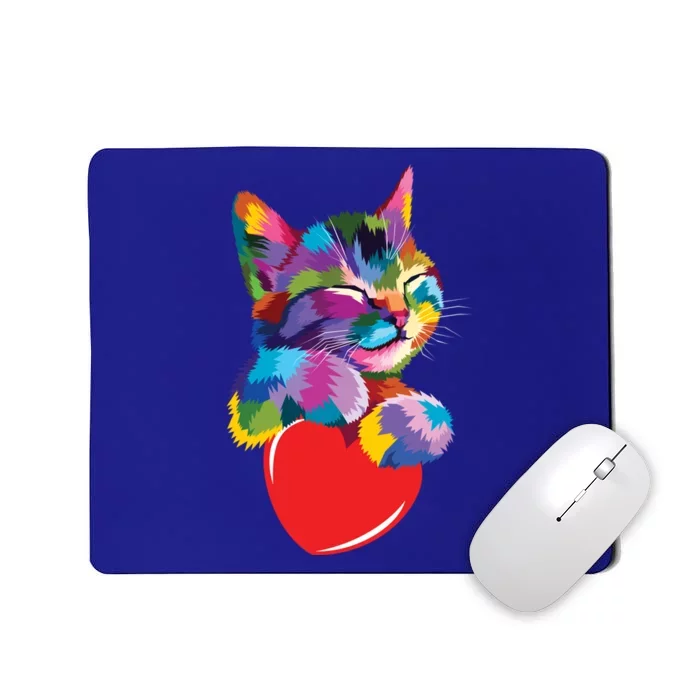 Rainbow Cute Cat Hugging Valentine Heart Kitty Love Cat Meaningful Gift Mousepad