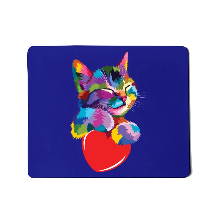 Rainbow Cute Cat Hugging Valentine Heart Kitty Love Cat Meaningful Gift Mousepad