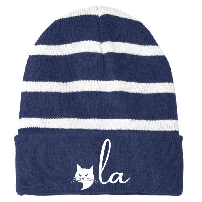 Retro Cat Comma La Kamala Harris For President 2024 Election Striped Beanie with Solid Band