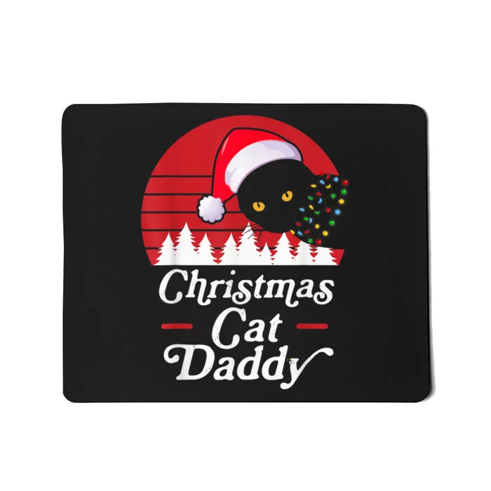 Retro Christmas Cat with Christmas Necklace Lights Cat Daddy Mousepad