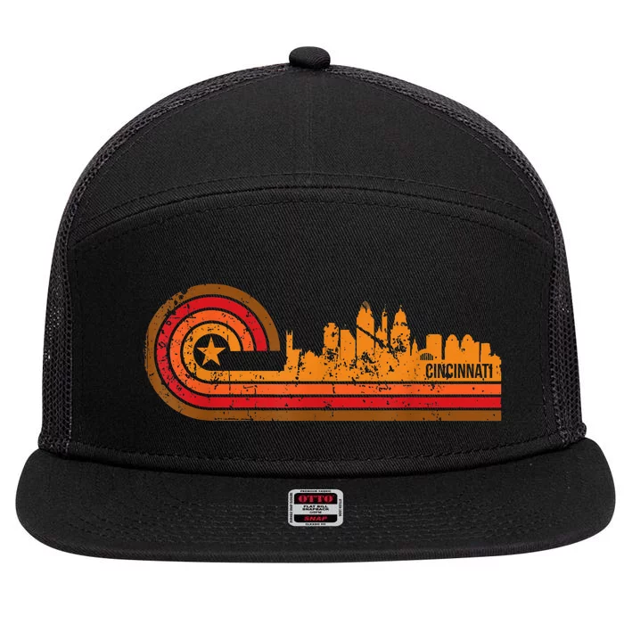 Retro Cincinnati Cityscape Cincinnati Oh Skyline 7 Panel Mesh Trucker Snapback Hat