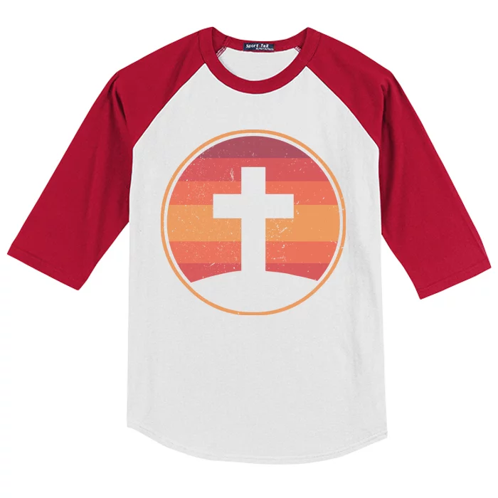 Retro Christian Cross Kids Colorblock Raglan Jersey