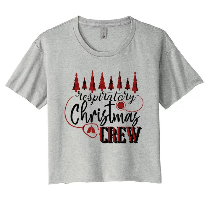 Respiratory Christmas Crew Buffalo Plaid Tree And Stethoscope Gift Women's Crop Top Tee