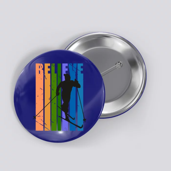 Retro Cross Country Skiing Winter Colorful Colors Cool Great Gift Button