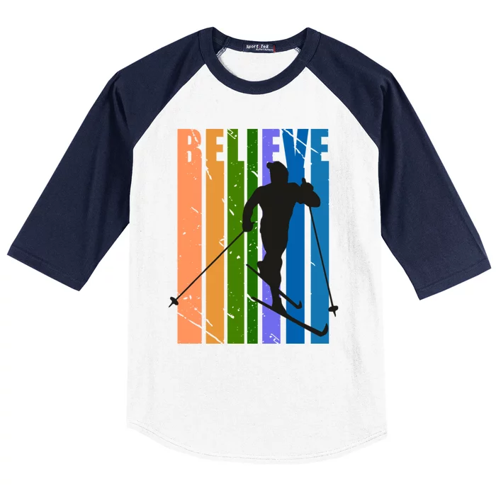 Retro Cross Country Skiing Winter Colorful Colors Cool Great Gift Baseball Sleeve Shirt