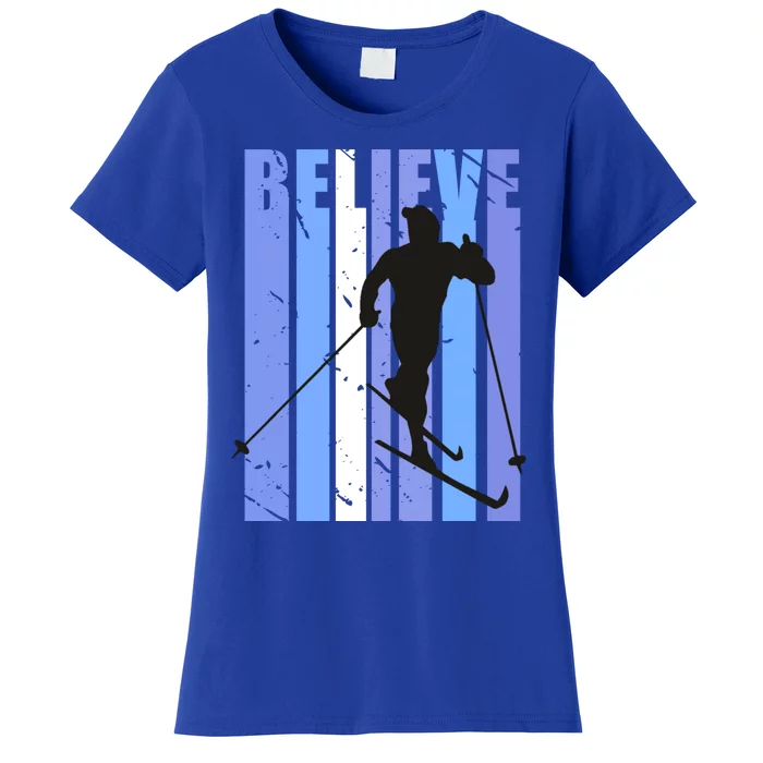 Retro Cross Country Skiing Winter Ice Sports Snow Cute Gift Women's T-Shirt